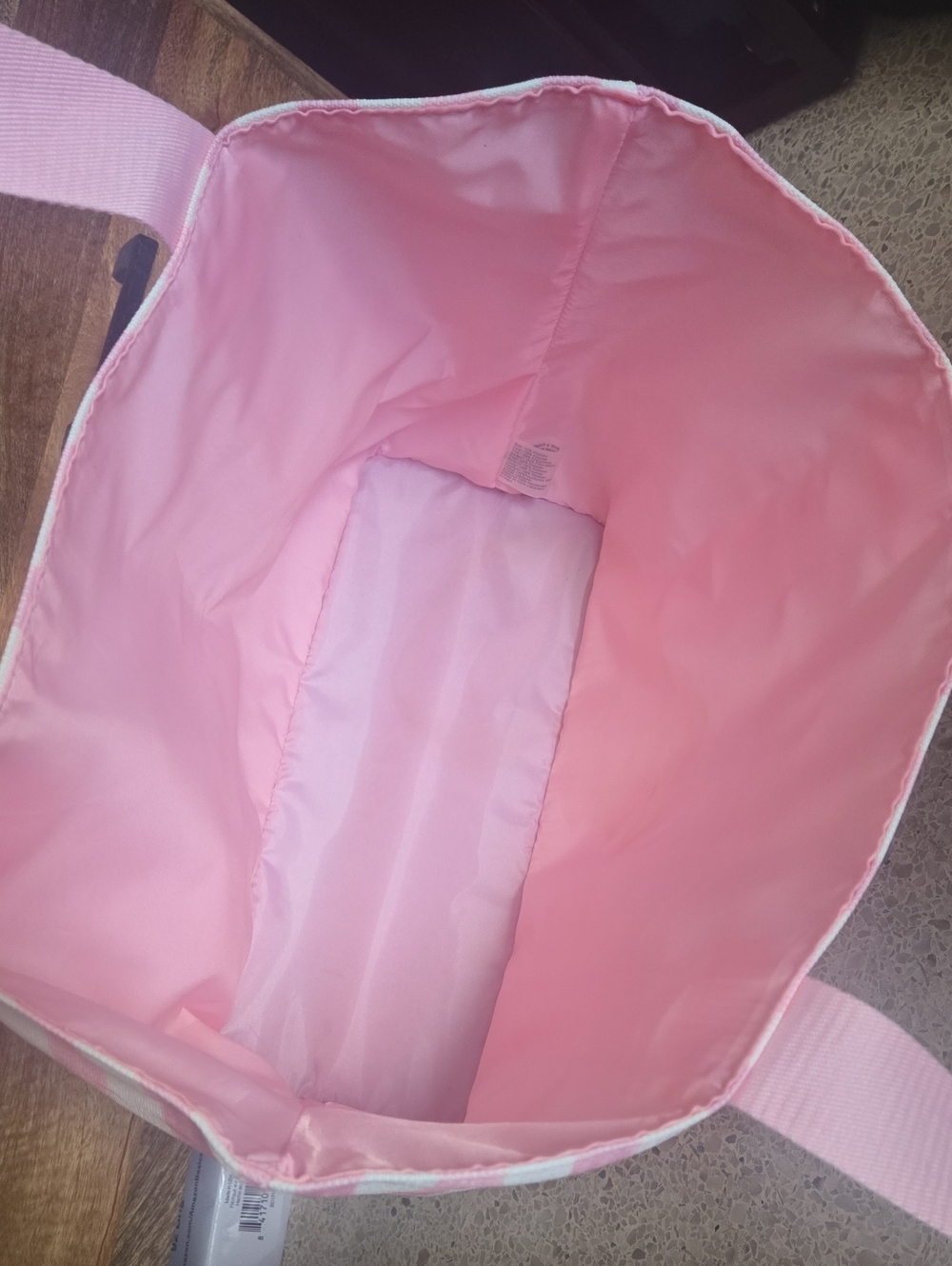 Victoria's Secret Pink & White Striped Canvas Tote Bag With Cooler On The Bottom - Picture 2 of 3